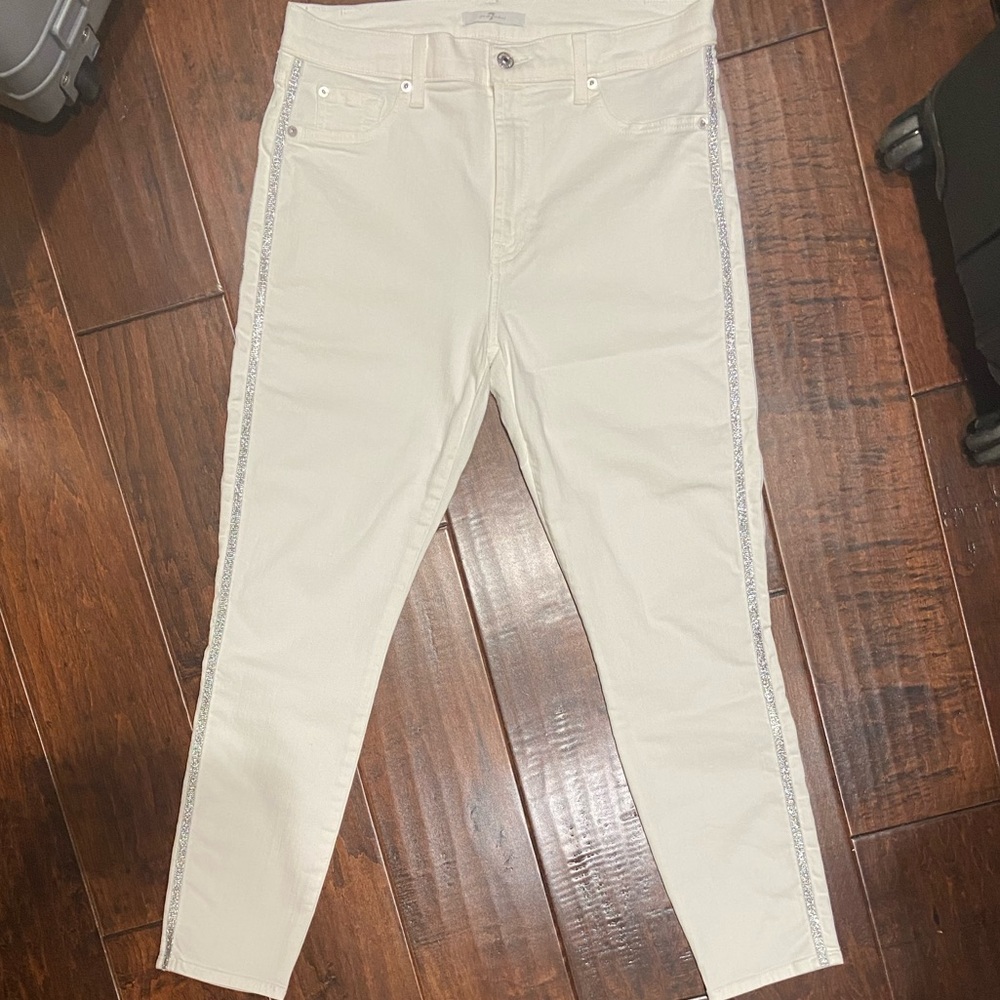 7 For all Mankind- True White High Waist jeans (Size 32) with Sparkle Stripe